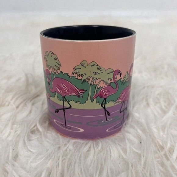 Russ Berries Pink Beautiful Flamingoes Wading In The Water Retro 80s Coffee Mug - Picture 2 of 7